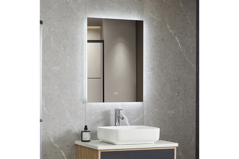 Baderomsspeil 60x80 cm med LED-belysning og anti-dugg - Belysning - Baderomsbelysning - Baderomsspeil med belysning