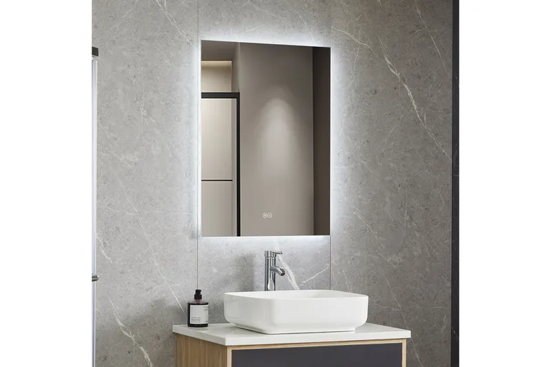 Baderomsspeil 60x80 cm med LED-belysning og anti-dugg - Belysning - Baderomsbelysning - Baderomsspeil med belysning