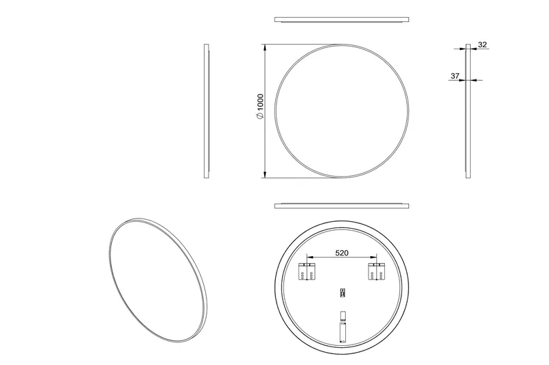 Kilir Speil 100 cm Rundt - Svart - Belysning - Baderomsbelysning - Baderomsspeil med belysning