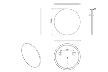 Kilir Speil 100 cm Rundt - Svart - Belysning - Baderomsbelysning - Baderomsspeil med belysning