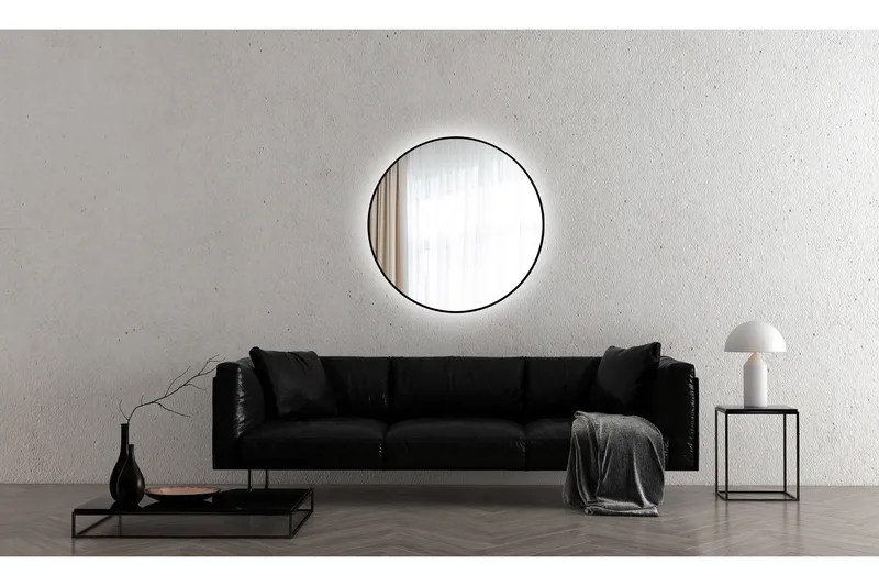 Kilir Speil 100 cm Rundt - Svart - Belysning - Baderomsbelysning - Baderomsspeil med belysning