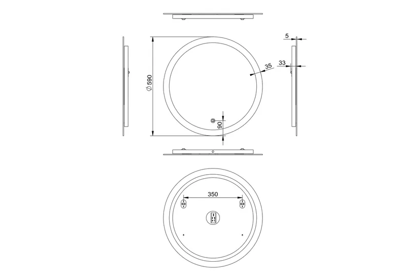 Klysna Speil 59 cm Rundt - Sølv - Belysning - Baderomsbelysning - Baderomsspeil med belysning