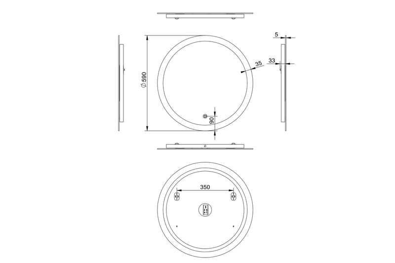 Klysna Speil 59 cm Rundt - Sølv - Belysning - Baderomsbelysning - Baderomsspeil med belysning