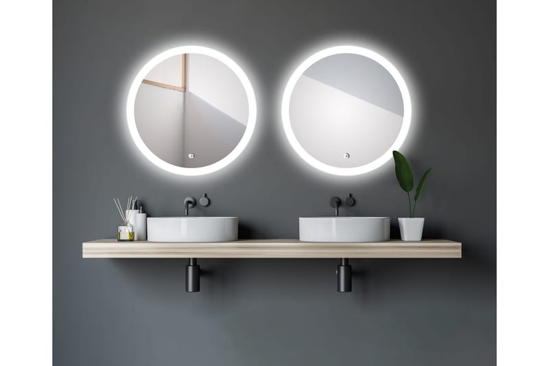 Klysna Speil 59 cm Rundt - Sølv - Belysning - Baderomsbelysning - Baderomsspeil med belysning