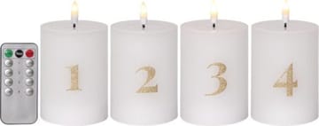 Flamme Advent LED-kubbelys 4-pakning 7,5 cm - hvit med gullsifre - Belysning - Dekorasjonsbelysning - Dekorativ innendørsbelysning - Batteridrevne lys