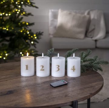 Flamme Advent LED-kubbelys 4-pakning 7,5 cm - hvit med gullsifre - Belysning - Dekorasjonsbelysning - Dekorativ innendørsbelysning - Batteridrevne lys