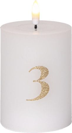 Flamme Advent LED-kubbelys 4-pakning 7,5 cm - hvit med gullsifre - Belysning - Dekorasjonsbelysning - Dekorativ innendørsbelysning - Batteridrevne lys