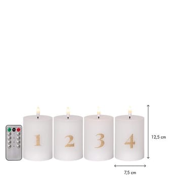 Flamme Advent LED-kubbelys 4-pakning 7,5 cm - hvit med gullsifre - Belysning - Dekorasjonsbelysning - Dekorativ innendørsbelysning - Batteridrevne lys