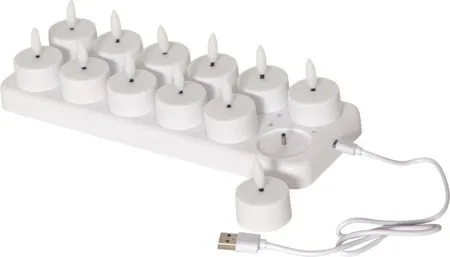 Flamme Charge LED-telys 12-pakning, hvit