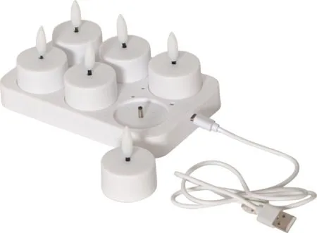 Flamme Charge LED-telys 6-pakning, hvit