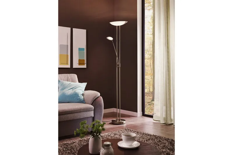 Gulvlampe Eglo Baya LED nikkel-matt hvit, satinert - Hvit/Grå - Belysning - Innendørsbelysning & Lamper - Gulvlampe