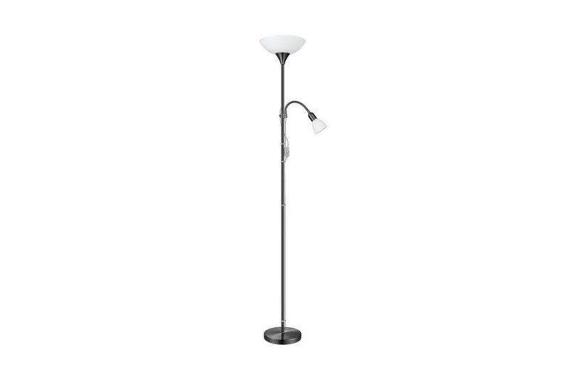 Gulvlampe Eglo Up 2 med leselampe nikkel-nero hvit, Hvit