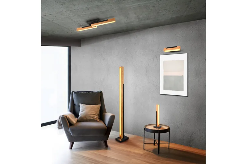 Kerala LED-Gulvlampe Mattsvart/Tre - Belysning - Innendørsbelysning & Lamper - Gulvlampe