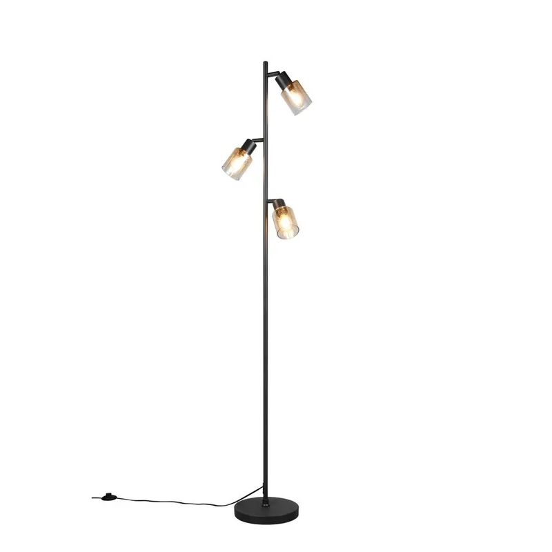 Gulvlampe TRIO Cadiz, Matt svart/Amber