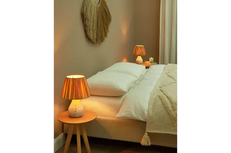 Favignito Bordlampe 2 stk 31 cm E27 - Hvit/Natur - Belysning - Innendørsbelysning & Lamper - Soveromslampe - Sengelamper - Nattbordslampe stående