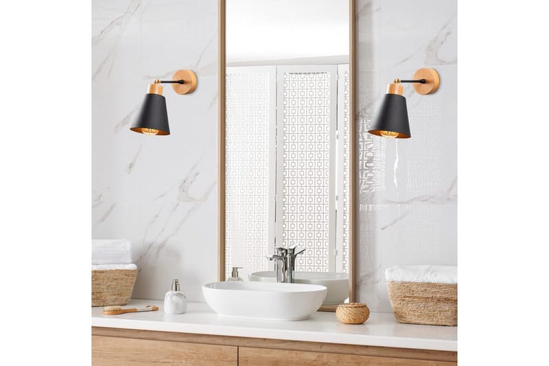 Vegg lampe Sudalwani Svart / Eik - Svart / Eik - Belysning - Innendørsbelysning & Lamper - Soveromslampe - Sengelamper - Sengelampe vegg