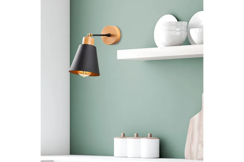 Vegg lampe Sudalwani Svart / Eik - Svart / Eik - Belysning - Innendørsbelysning & Lamper - Soveromslampe - Sengelamper - Sengelampe vegg