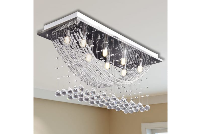 Hvit taklampe med glitrende glasskrystalperler 8 x G9 29 cm - Sølv - Krystallkrone & takkrone - Lamper gang - Taklampe