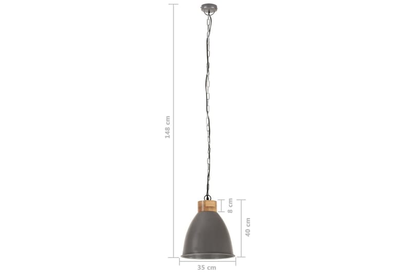 Industriell hengelampe grå jern og heltre 35 cm E27 - Grå - Taklampe soverom - Kjøkkenlampe & taklampe kjøkken - Lamper gang - Vinduslampe - Pendellamper & Hengelamper - Taklampe stue - Vinduslampe hengende - Taklampe