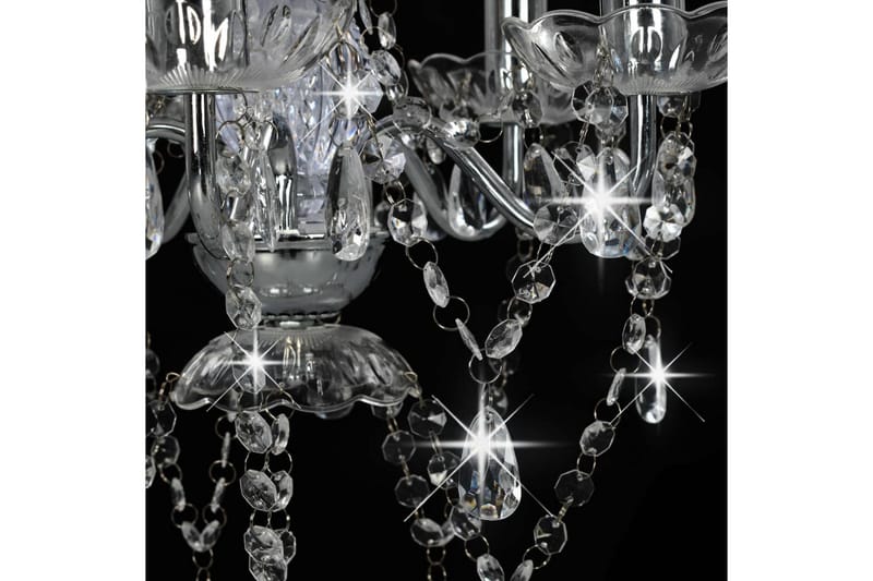 Lysekrone med krystallperler sølv rund 5 x E14 - Silver - Krystallkrone & takkrone - Lamper gang - Taklampe