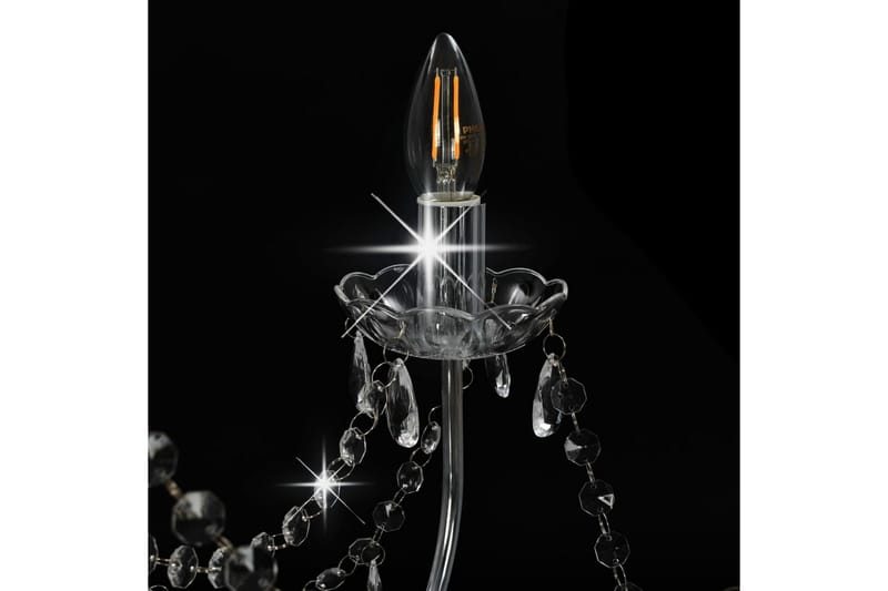Lysekrone med perler sølv 8 x E14 prer - Silver - Krystallkrone & takkrone - Lamper gang - Taklampe
