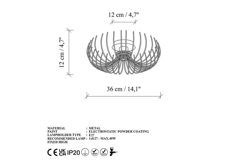 Lysekrone Sadorte gull - 36 x 36 x 12 cm - Belysning - Innendørsbelysning & Lamper - Taklampe - Takplafond