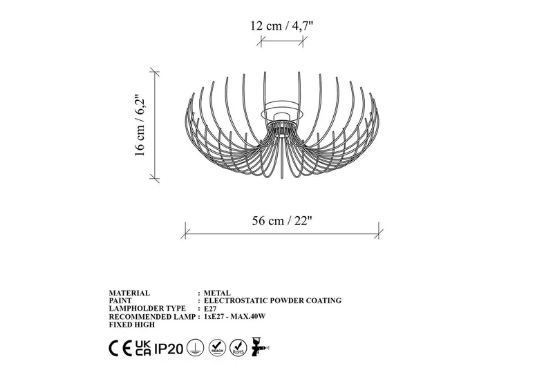Lysekrone Sadorte gull - 56 x 56 x 16 cm - Belysning - Innendørsbelysning & Lamper - Taklampe - Takplafond