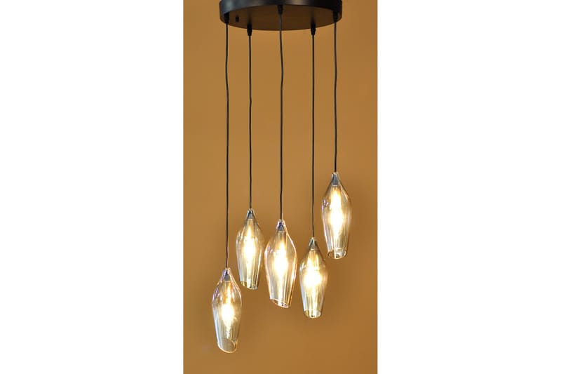 Taklampe Dalmatia 5 Lys Svart/Gull/Amber - AG Home & Light - Taklampe soverom - Kjøkkenlampe & taklampe kjøkken - Lamper gang - Vinduslampe - Pendellamper & Hengelamper - Taklampe stue - Vinduslampe hengende - Taklampe