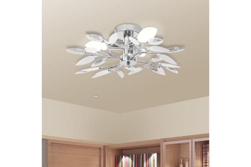 Taklampe med krystalløv i hvit og lilla 3 E14-lysprer - Hvit|Gjennomsiktig - Lamper gang - Plafond - Takplafond - Taklampe