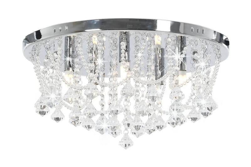 Taklampe med krystallperler sølv rund 4 x G9 lysprer - Krystallkrone & takkrone - Lamper gang - Taklampe