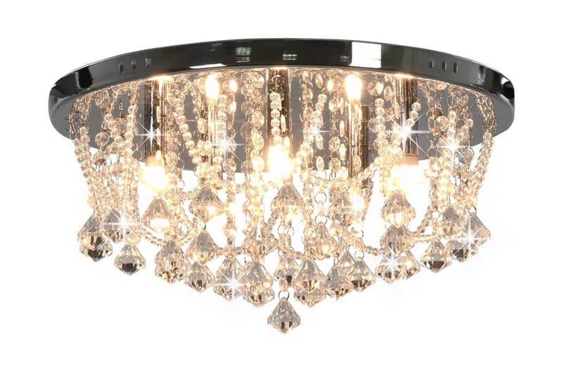 Taklampe med krystallperler sølv rund 4 x G9 lysprer - Silver - Krystallkrone & takkrone - Lamper gang - Taklampe