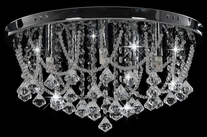 Taklampe med krystallperler sølv rund 4 x G9 lysprer - Silver - Krystallkrone & takkrone - Lamper gang - Taklampe