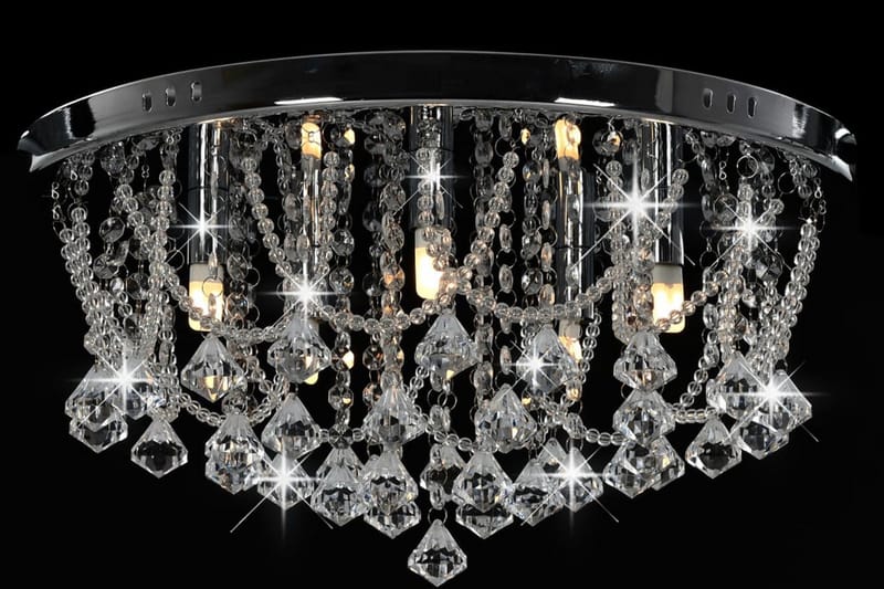 Taklampe med krystallperler sølv rund 4 x G9 lysprer - Silver - Krystallkrone & takkrone - Lamper gang - Taklampe