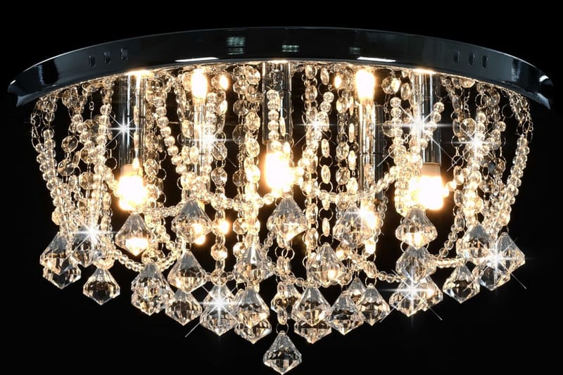 Taklampe med krystallperler sølv rund 4 x G9 lysprer - Silver - Krystallkrone & takkrone - Lamper gang - Taklampe