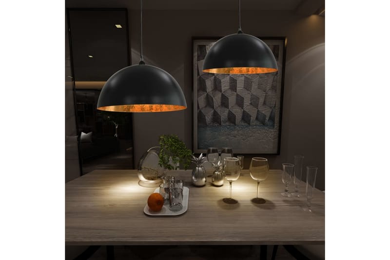 Taklamper 2 stk svart og gull halvkuleformet 50 cm E27 - Lamper gang - Taklampe - Vinduslampe - Pendellamper & Hengelamper - Kjøkkenlampe & taklampe kjøkken - Taklampe stue - Vinduslampe hengende - Taklampe soverom