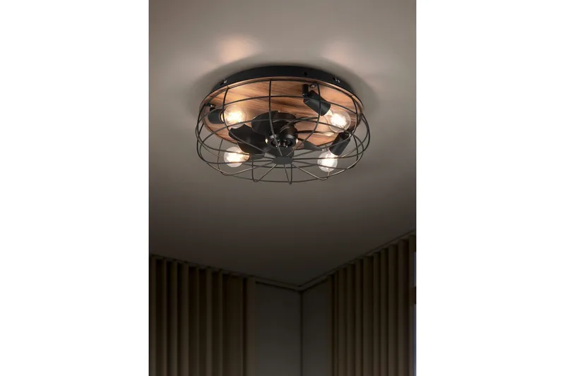 Vifte TRIO Trondheim Matt svart/tre - Matt svart/tre - Belysning - Innendørsbelysning & Lamper - Taklampe - Takplafond