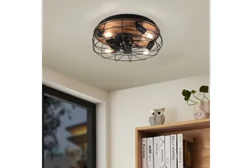 Vifte TRIO Trondheim Matt svart/tre - Matt svart/tre - Belysning - Innendørsbelysning & Lamper - Taklampe - Takplafond