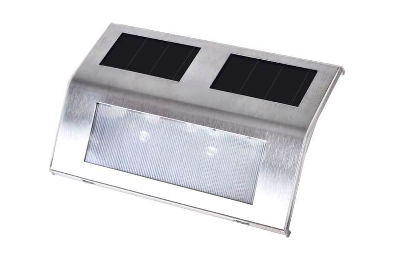 Trappetrinn med LED-lys og solcellepanel 4 stk - Sølv - Sengelampe vegg - Veggarmatur - Vegglampe