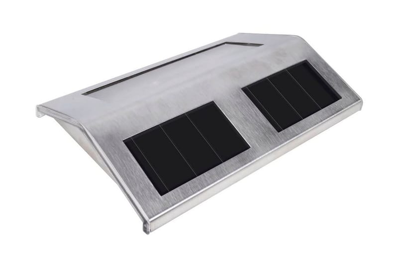 Trappetrinn med LED-lys og solcellepanel 4 stk - Sølv - Sengelampe vegg - Veggarmatur - Vegglampe