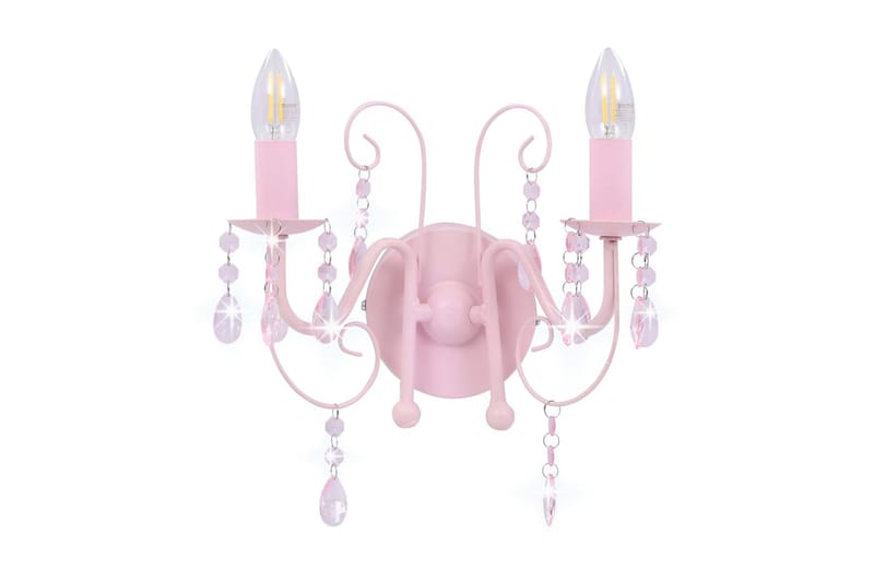 Vegglampe med perler rosa 2 x E14 lysprer - Sengelampe vegg - Veggarmatur - Vegglampe