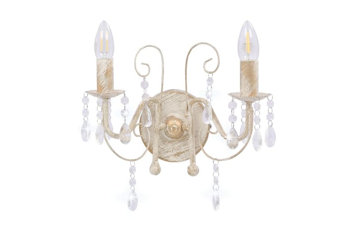 Vegglampe med perler antikk hvit 2 x E14 lysprer - Sengelampe vegg - Veggarmatur - Vegglampe