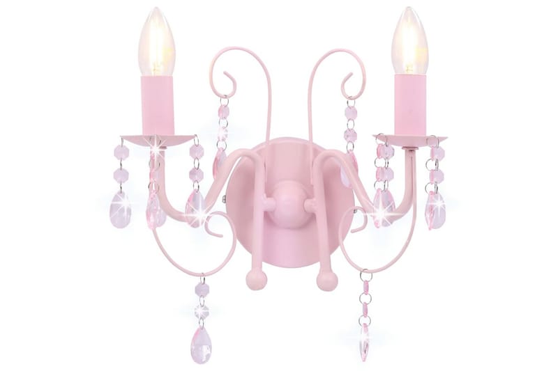 Vegglampe med perler rosa 2 x E14 lysprer - Rosa - Sengelampe vegg - Veggarmatur - Vegglampe