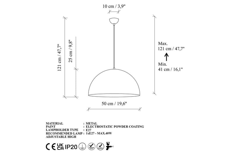 Taklampe Brena Gull Enkelt Sokkel - 50 x 50 x 121 cm - Belysning - Innendørsbelysning & Lamper - Vinduslampe