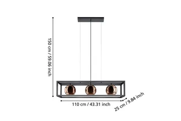 Takpendel Eglo Cordoba Svart/Kobber Ramme med 3 Lamper - Belysning - Innendørsbelysning & Lamper - Vinduslampe