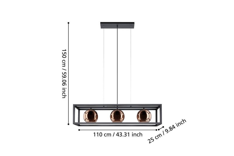 Takpendel Eglo Cordoba Svart/Kobber Ramme med 3 Lamper - Belysning - Innendørsbelysning & Lamper - Vinduslampe