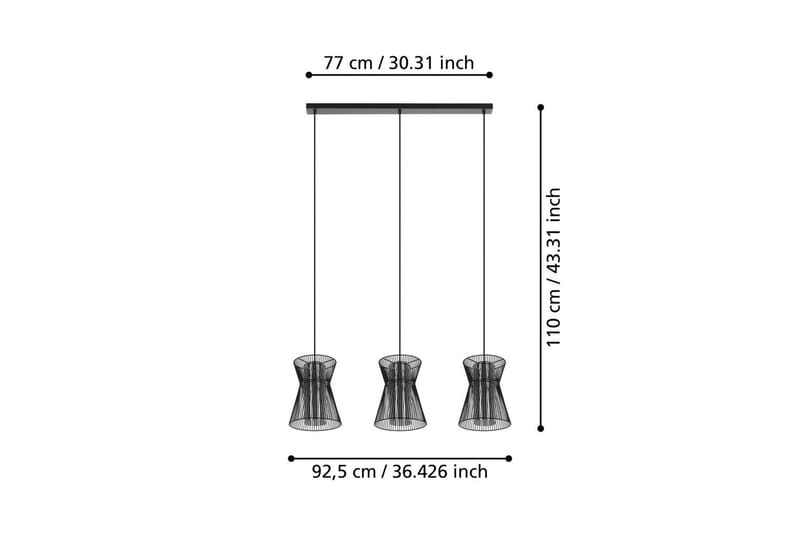 Takpendel Eglo Maseta med 3 Lamper Svart Svart-Transparent - Svart - Belysning - Innendørsbelysning & Lamper - Vinduslampe
