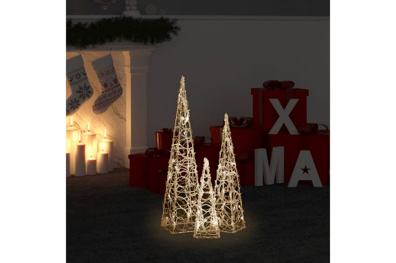 Dekorativt LED lyskjeglesett i akryl varmhvit 30/45/60cm - Hvit - Julebelysning utendørs