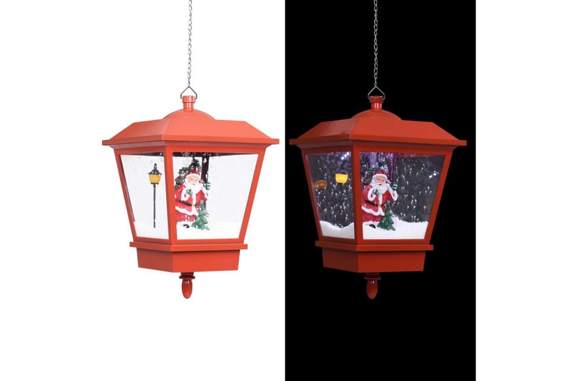 Hengende julelampe med LED-lys & julenisse rød 27x27x45 cm - Julebelysning utendørs