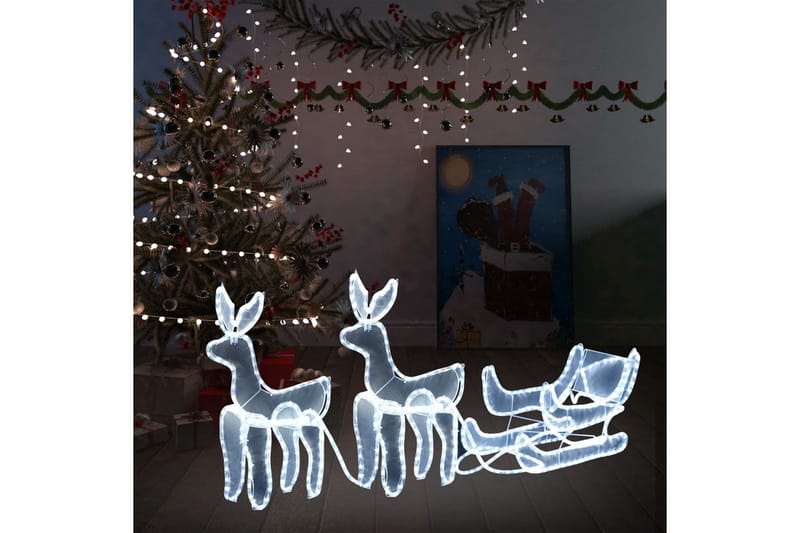 Julelysdekorasjon 2 reinsdyr og slede, netting 320 lysdioder - Julebelysning utendørs