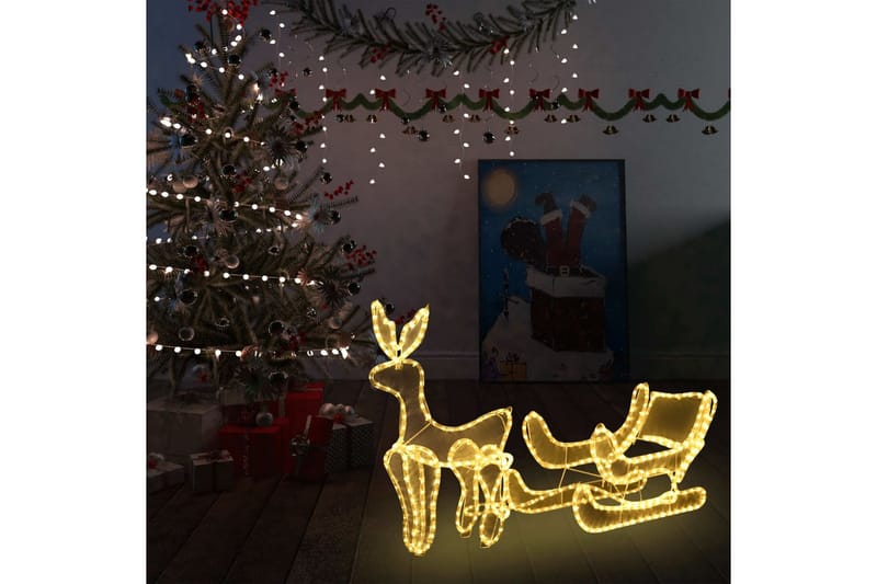 Julelysdekorasjon reinsdyr og slede, netting 216 lysdioder - Julebelysning utendørs